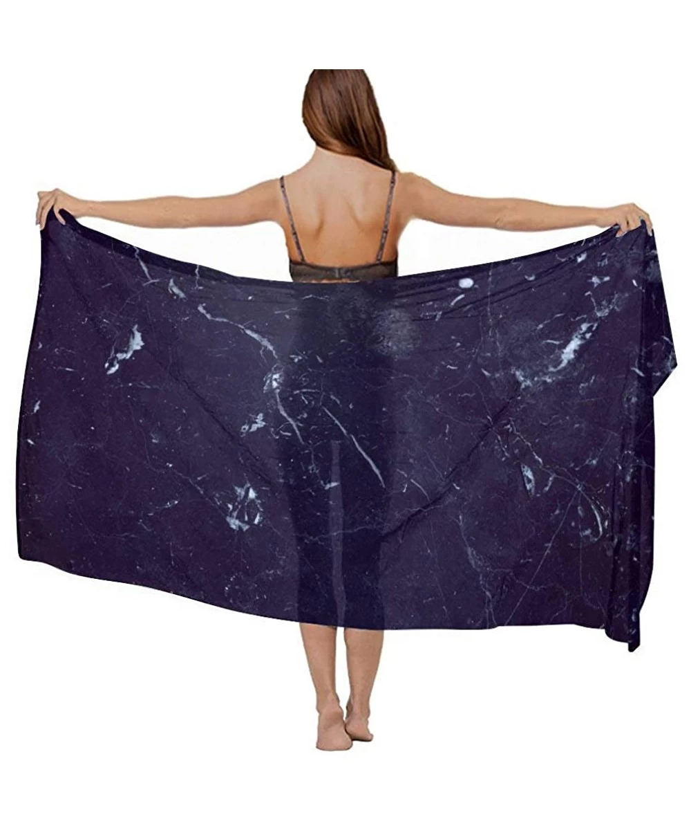 Cover-Ups Women Chiffon Sarong Beach Bikini Cover Up Wedding Party Shawls Wraps - Dark Blue Marble - C6190HKYE9Z