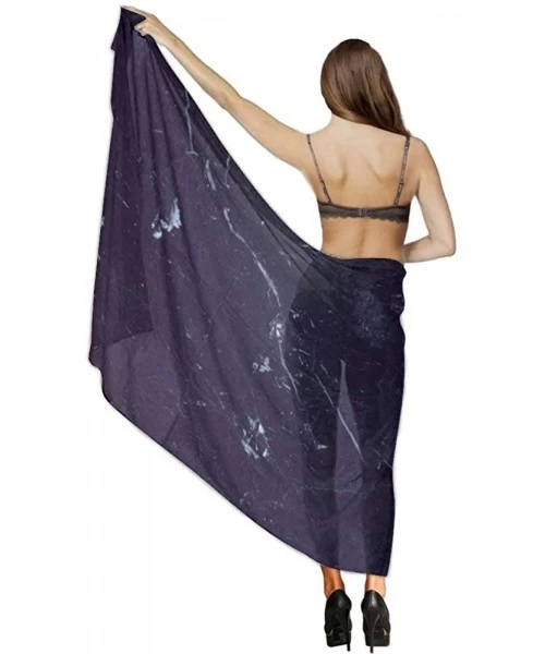 Cover-Ups Women Chiffon Sarong Beach Bikini Cover Up Wedding Party Shawls Wraps - Dark Blue Marble - C6190HKYE9Z