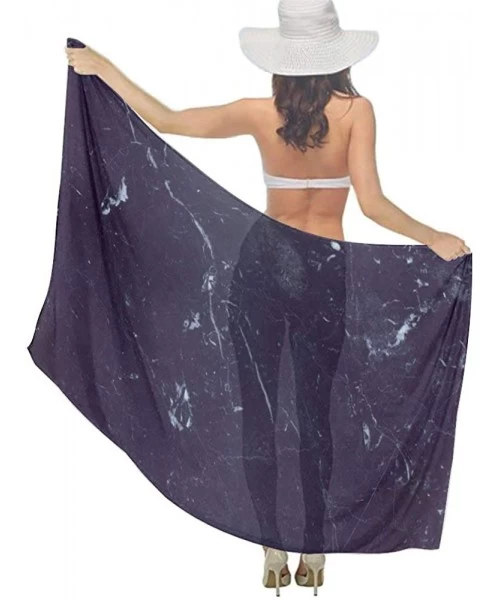 Cover-Ups Women Chiffon Sarong Beach Bikini Cover Up Wedding Party Shawls Wraps - Dark Blue Marble - C6190HKYE9Z