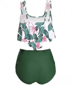 Sets High Waisted Swimsuit Ruffled Floral Two Piece Bathing Suit - Green Leaf Printed - CG199CGMT30