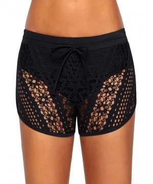 Board Shorts Women's Beach Board Shorts Lace Crochet Tankini Swim Shorts Swimsuit Bottoms - Black Lace - CE18Q8AH055