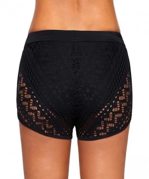 Board Shorts Women's Beach Board Shorts Lace Crochet Tankini Swim Shorts Swimsuit Bottoms - Black Lace - CE18Q8AH055