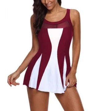 Racing Womens One Piece Retro Swimsuits Swim Dress Cover Up Tummy Control Swimwear Boyleg Bathing Suits for Women - Burgundy ...