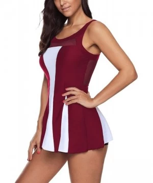 Racing Womens One Piece Retro Swimsuits Swim Dress Cover Up Tummy Control Swimwear Boyleg Bathing Suits for Women - Burgundy ...