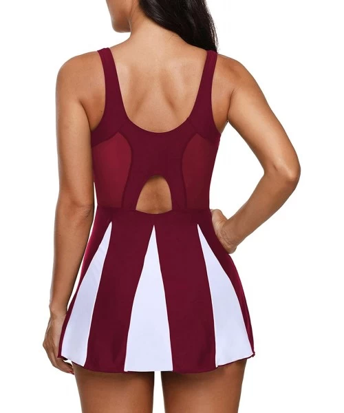 Racing Womens One Piece Retro Swimsuits Swim Dress Cover Up Tummy Control Swimwear Boyleg Bathing Suits for Women - Burgundy ...