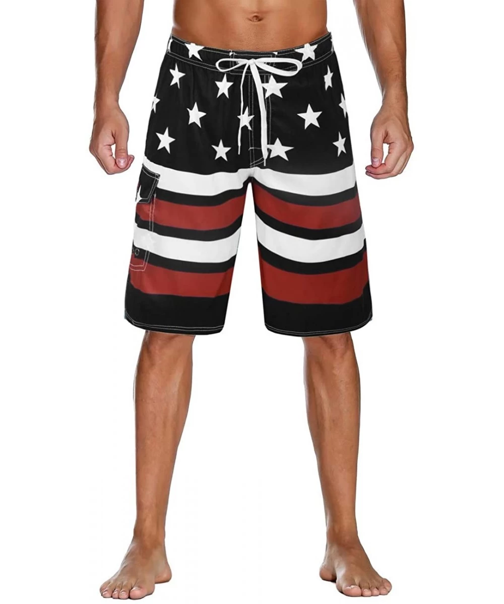 Board Shorts Men's Swim Trunks Colortful Striped Beach Board Shorts with Lining - Black-205 - CY18EO5ZUYU