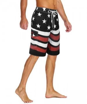 Board Shorts Men's Swim Trunks Colortful Striped Beach Board Shorts with Lining - Black-205 - CY18EO5ZUYU