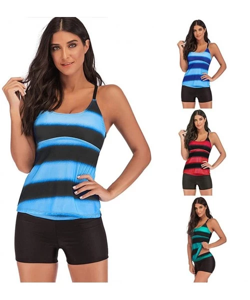 One-Pieces Swimsuit Criss Cross Tankini Boyshort Color Block Two Piece Bathing Suit Strapless Swimsuit - Dark Blue - C5194CWM6S4