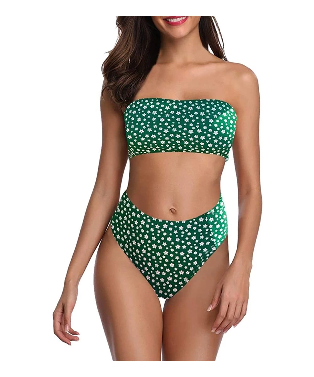 Sets Women Swimsuits Babdeau Bikini Sets Tube Strapless Swimwear Tops Snake Print Two Piece Bathing Suits - Green - CY1908S7E64