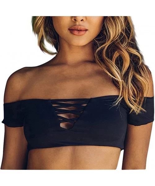 Tops Women's Seamless Off Shoulder Crisscross X Front Swim Top - Black - CP18DC9WICR