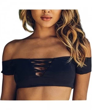 Tops Women's Seamless Off Shoulder Crisscross X Front Swim Top - Black - CP18DC9WICR