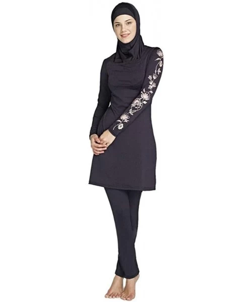 Racing Women Modest Muslim Swimsuit Full Coverage Swimwear Islamic Hijab Ladies Beachwear Swimming Burkini Swim Suit Black - ...