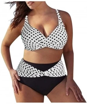 Bottoms Plus Size Swimsuits for Women Two Piece Tummy Control High Waisted Ploka Dot Bathing Suits Tankini Bikini Set White -...