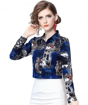 Sets Women's Collared Paisley-Inspired Shirt Long Sleeve Button up Casual Blouse Top - Color7801 - CC18Q97ZTDC