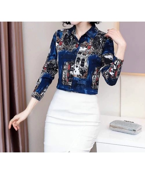 Sets Women's Collared Paisley-Inspired Shirt Long Sleeve Button up Casual Blouse Top - Color7801 - CC18Q97ZTDC