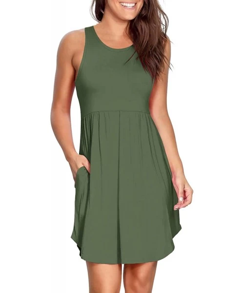 Cover-Ups Womens Dresses Summer Casual Loose Swing Sundress with Pockets - A Army Green - C619C700UL8