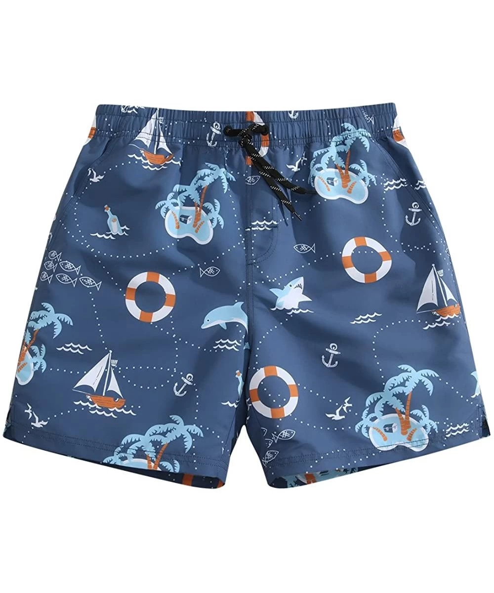 Board Shorts Men's Swim Trunks No Mesh Lining Board Shorts for Surf- Sand and Fun - Navigation Route - CI18D8ME6T0