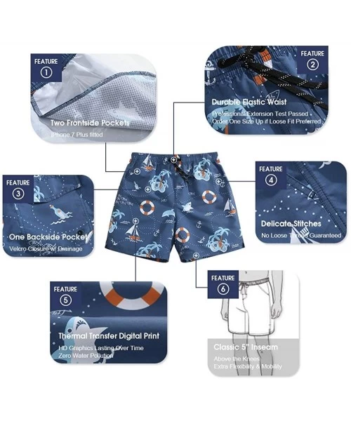 Board Shorts Men's Swim Trunks No Mesh Lining Board Shorts for Surf- Sand and Fun - Navigation Route - CI18D8ME6T0