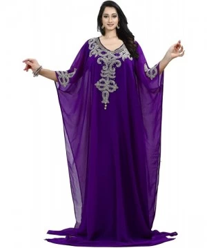 Cover-Ups Women Kaftan Farasha Caftan Kimono Long Maxi Dress Summer Cover up Free Size - Purple - CM18OCA75I4