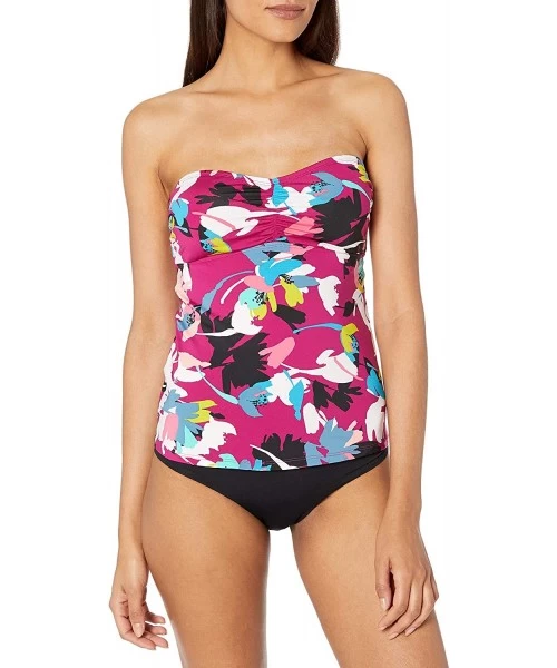 Tops Women's Twist Front Bandeau Tankini Swim Top - Maui Floral - C118ZRIWA05