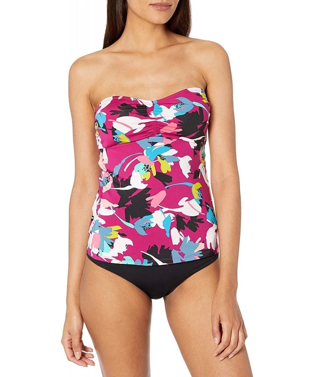 Tops Women's Twist Front Bandeau Tankini Swim Top - Maui Floral - C118ZRIWA05