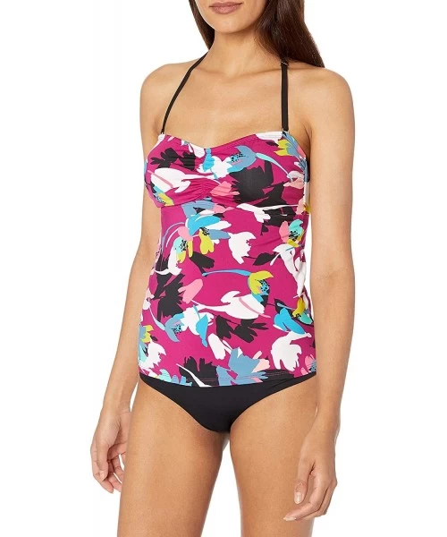 Tops Women's Twist Front Bandeau Tankini Swim Top - Maui Floral - C118ZRIWA05