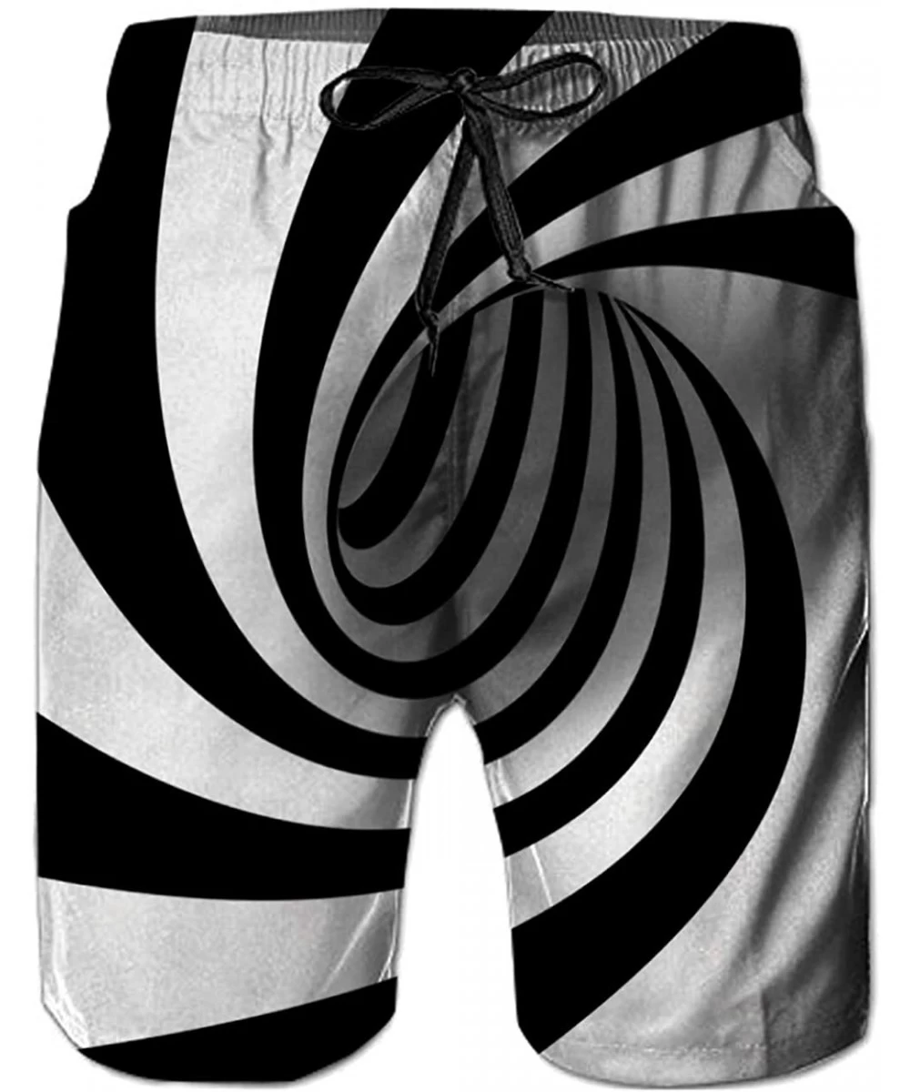 Board Shorts Mens Summer Swim Trunks 3D Graphic Quick Dry Funny Beach Board Shorts with Mesh Lining - A-white-black - CL18NW6...