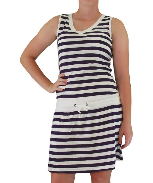 Cover-Ups Euro Design Ladies Casual Cotton Summer Beach Coverup Sun Dress - Navy - CM11JOB1F43