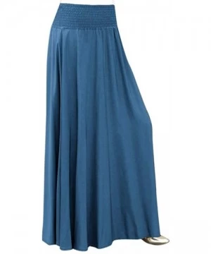 Cover-Ups Elastic High Waist Pleated Skirt Flare Solid Color A Line Shirring Casual Long Skirt Beach - Blue - C0194CMI3M6