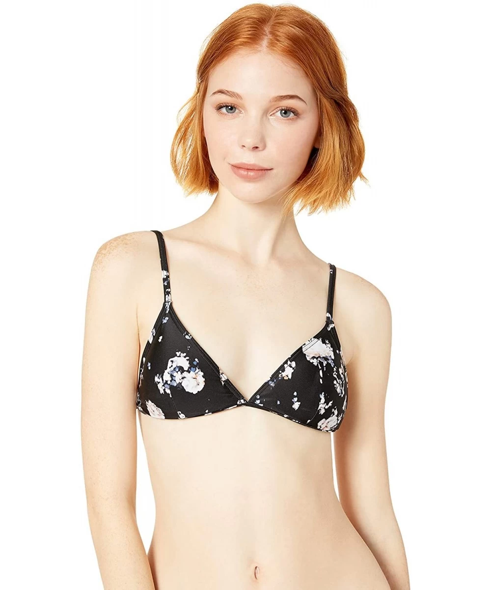 Tops Women's Cosmic Flower Triangle Bikini Top - Black - C718CD8Z4ZE