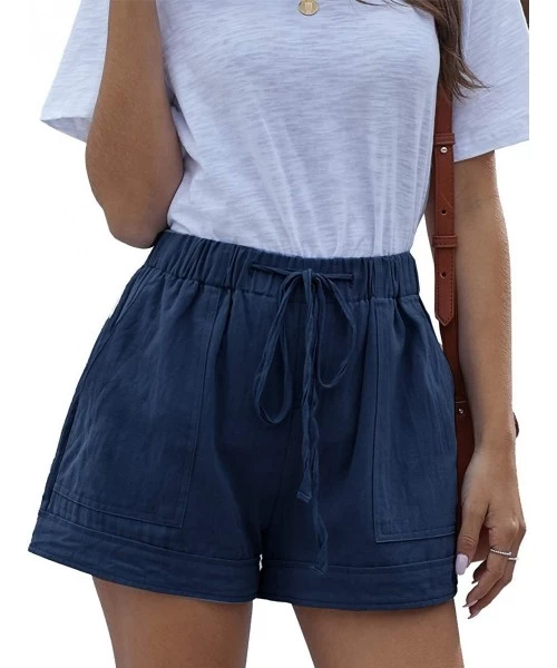 Board Shorts Wide Leg Pants for Women A-Line High Waist Drape Casual Shorts with Pockets - Dark Blue - C2198Y8G07W