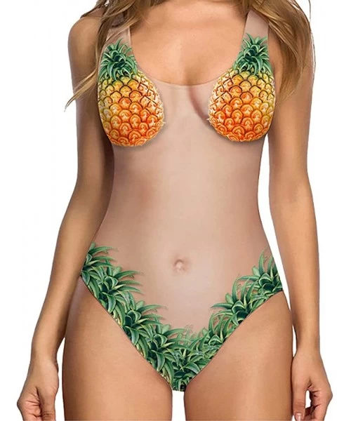 One-Pieces Women Sexy High Cut One Piece Swimsuit Funny Print Bathing Suit Monokini Swimwear - Orange - CM19608OGNT