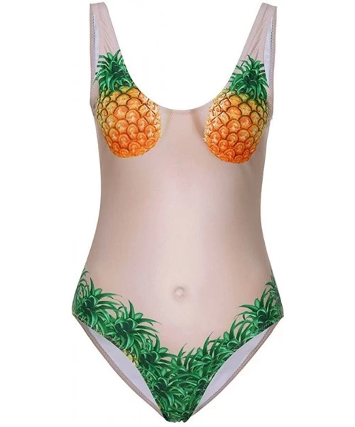 One-Pieces Women Sexy High Cut One Piece Swimsuit Funny Print Bathing Suit Monokini Swimwear - Orange - CM19608OGNT