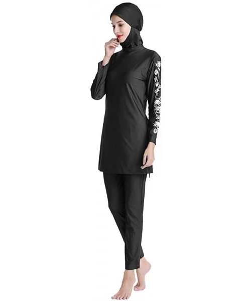 Racing Women Modest Muslim Swimsuit Full Coverage Swimwear Islamic Hijab Ladies Beachwear Swimming Burkini Swim Suit Black - ...