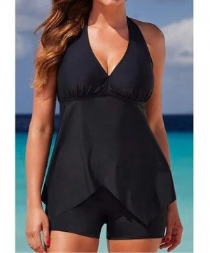 Racing 2 Piece Swimsuits for Women Tankini Sets Swimwear Halter Bikini Black - CR18NNIGLN3