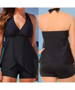 Racing 2 Piece Swimsuits for Women Tankini Sets Swimwear Halter Bikini Black - CR18NNIGLN3