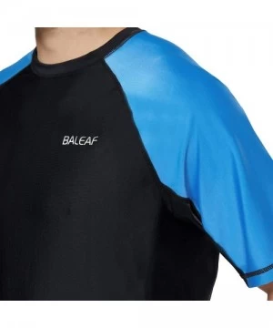 Rash Guards Men's Short Sleeve Solid Sun Protection Quick-Dry Rashguard Swim Shirt UPF 50+ - Black/Lake Blue - CJ194MH6UZE