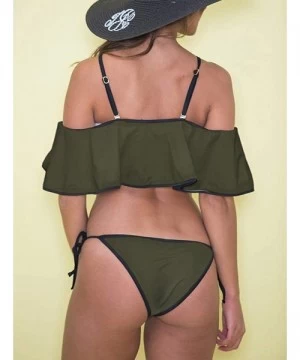 Sets Women's Two Piece Swimsuits Off Shoulder Ruffled Bikini Sets Tie Side Bottom Triangle Bathing Suits - Army Green - CR18A...