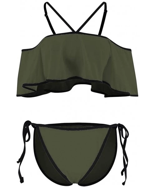 Sets Women's Two Piece Swimsuits Off Shoulder Ruffled Bikini Sets Tie Side Bottom Triangle Bathing Suits - Army Green - CR18A...