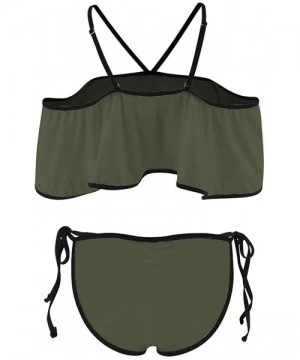 Sets Women's Two Piece Swimsuits Off Shoulder Ruffled Bikini Sets Tie Side Bottom Triangle Bathing Suits - Army Green - CR18A...