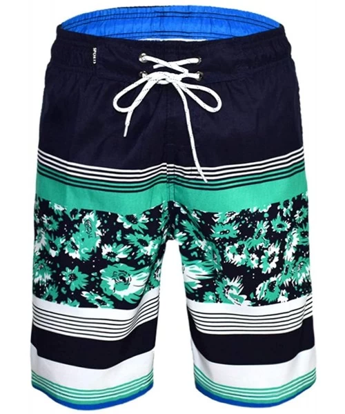 Trunks Men's Quick Dry Swim Trunks Beach Shorts with Mesh Lining - Black&green - CH18QZKKAAH