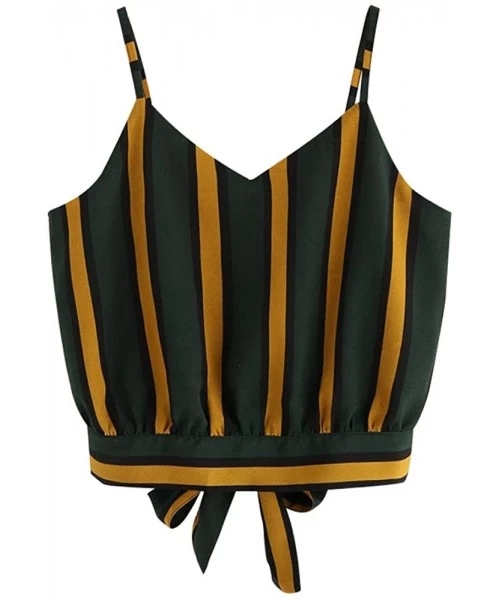 Sets 2020 Summer Womens Camisole Sleeveless Striped Button Camis Spaghetti Strappy Bowknot Crop Tank Tops Vests 7 Green - C51...