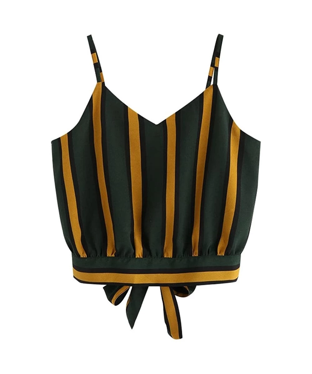 Sets 2020 Summer Womens Camisole Sleeveless Striped Button Camis Spaghetti Strappy Bowknot Crop Tank Tops Vests 7 Green - C51...