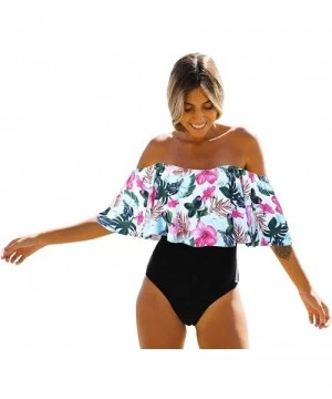 One-Pieces One Piece Off Shoulder Flounce Swimsuit Women Tummy Control Ruffle Bathing Suit - Print10 - CR19G855E4H