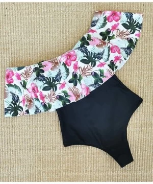 One-Pieces One Piece Off Shoulder Flounce Swimsuit Women Tummy Control Ruffle Bathing Suit - Print10 - CR19G855E4H