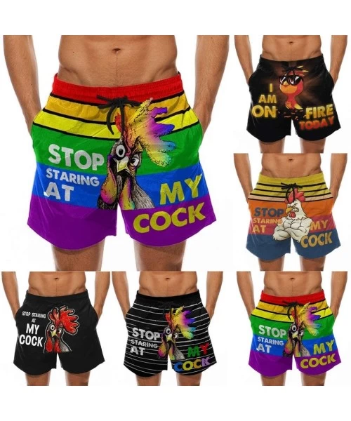 Board Shorts Rooster Print Shorts for Men Casual Summer Beach Shorts Graphic Swimwear - Multi Color - C719DEKWX30