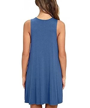 Cover-Ups Women Sleeveless Summer Casual Dresses Beach Cover Up Plain Pleated Tank Dress Cotton - 01 Beja Blue - CR18G75CUDI