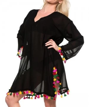 Cover-Ups Women's Beach Blouse Tops Kimono Cardigan Bikini Cover Ups Solid Plain - Black_b563 - CU188K2D2WE