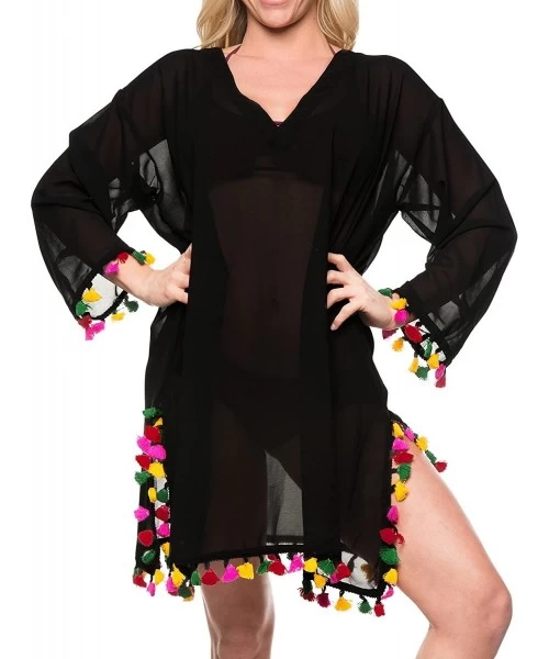 Cover-Ups Women's Beach Blouse Tops Kimono Cardigan Bikini Cover Ups Solid Plain - Black_b563 - CU188K2D2WE