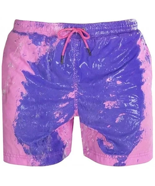 Board Shorts Temperature Sensitive Color Changing Shorts Men's Beach Board Swimwear Short Pants Swimming Trunks - Purple Pink...